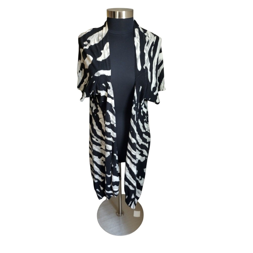 Worthington Women's Black Animal Print Flowy Duster Cardigan Sweater Plus 1X